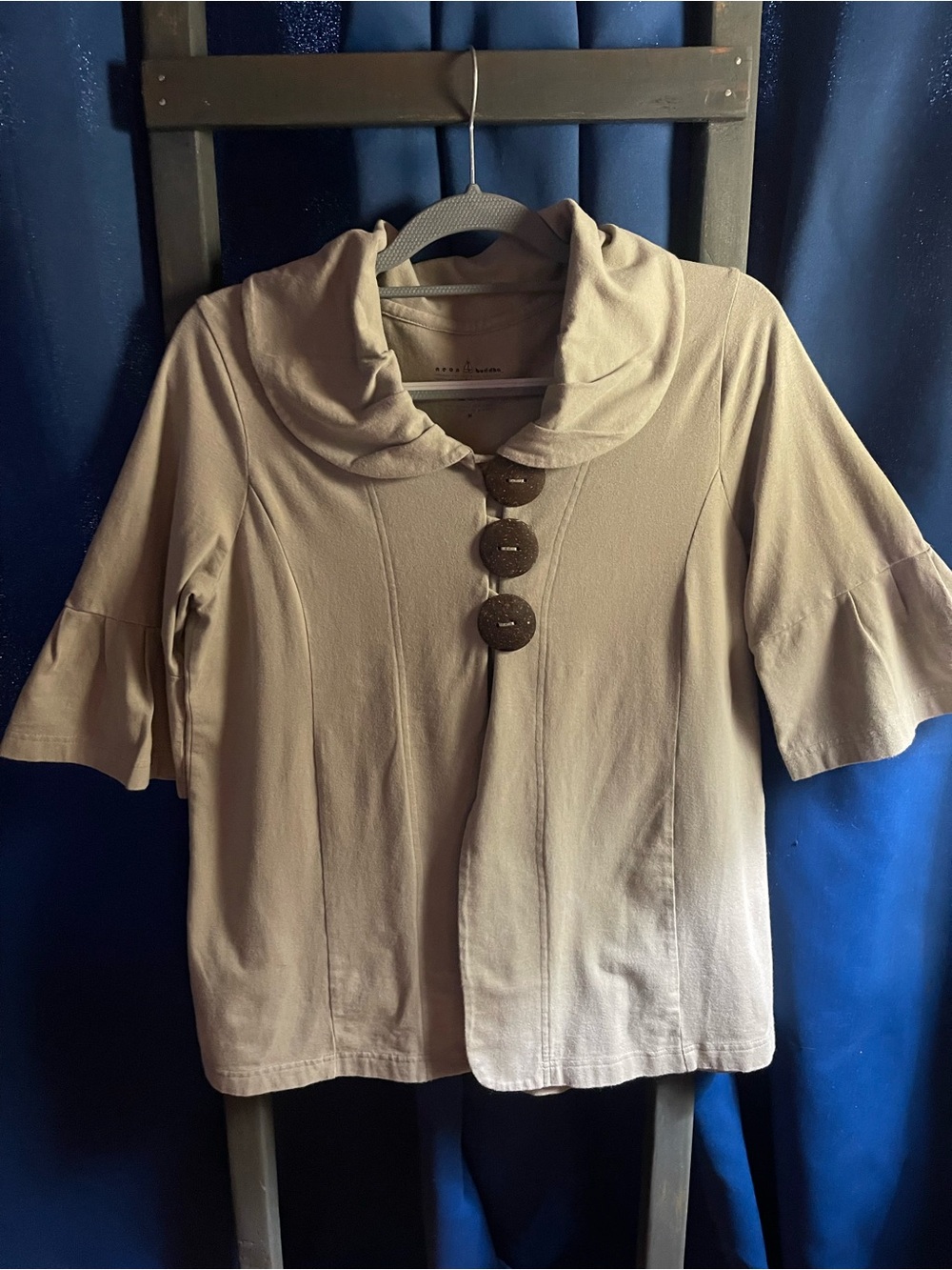 Light Tan Button-Front Cowl Neck Top